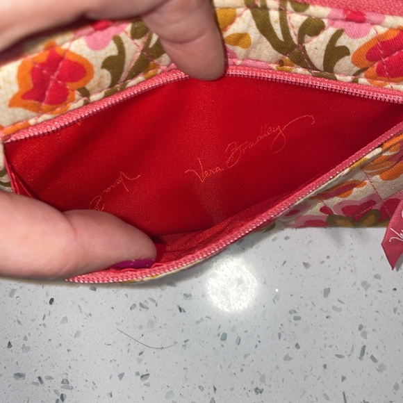 Like New Vera Bradley wristlet wallet~ org, pink, olive grn, gold, cream floral - Picture 4 of 10